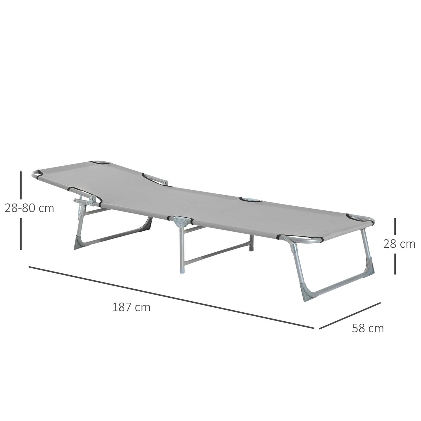 Camping Cot Picnic Sun Lounger Portable Folding Chaise Chair Grey