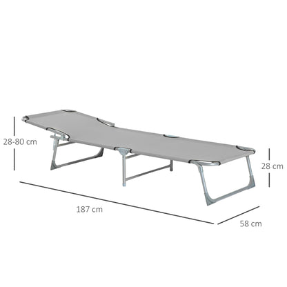 Camping Cot Picnic Sun Lounger Portable Folding Chaise Chair Grey