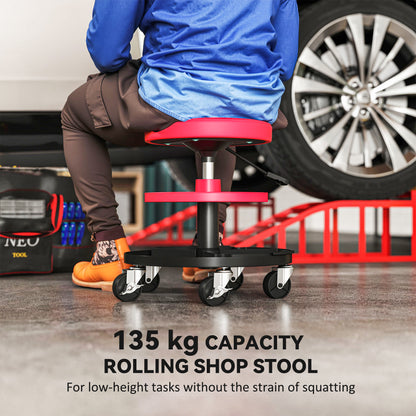 Rolling Mechanic Stool, 135kg Capacity Workshop Stool, Red