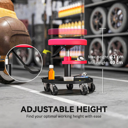 Rolling Mechanic Stool, 135kg Capacity Workshop Stool, Red