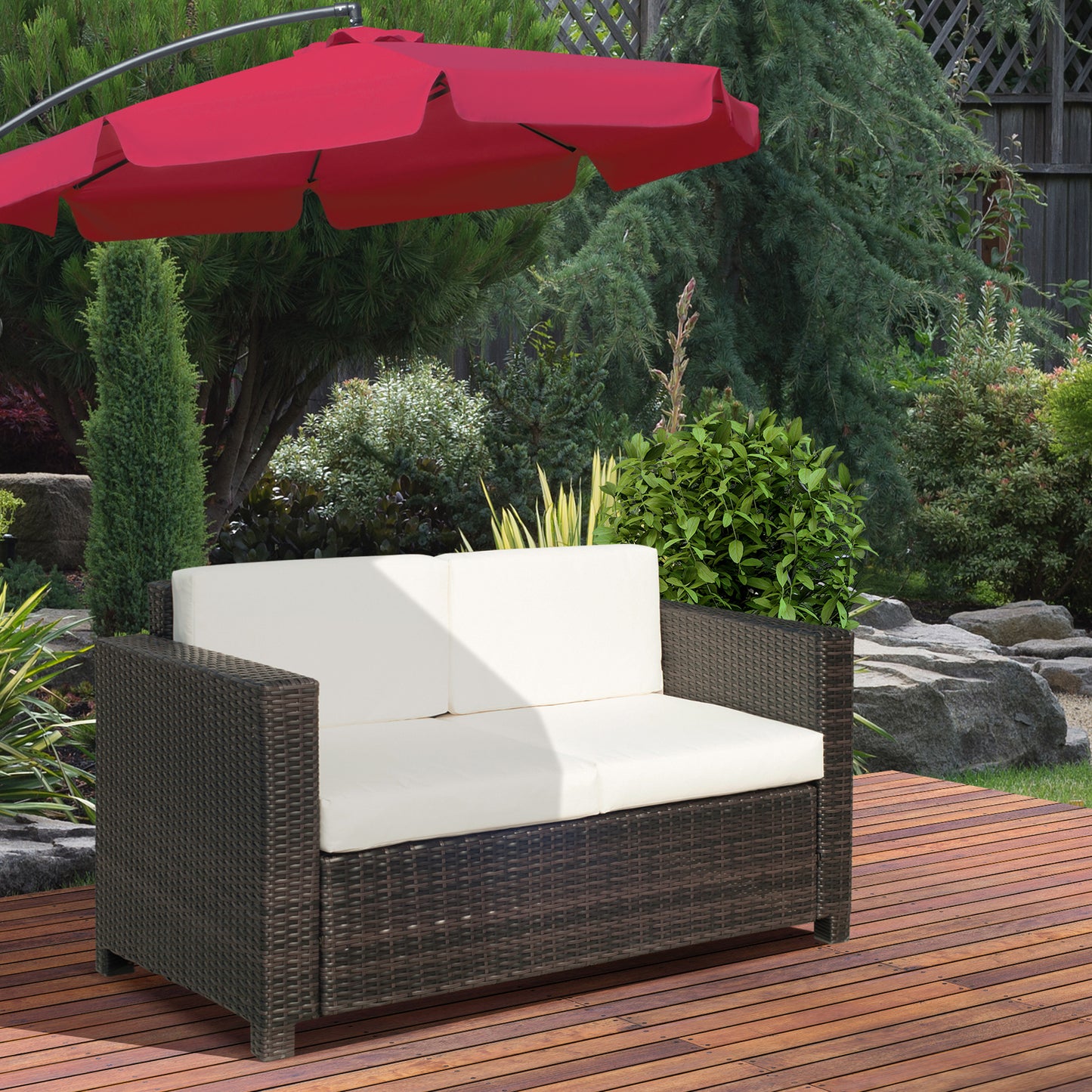 Rattan Wicker 2-seat Loveseat Padded Garden Furniture Brown