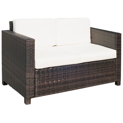 Rattan Wicker 2-seat Loveseat Padded Garden Furniture Brown