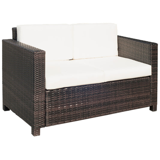 Rattan Wicker 2-seat Loveseat Padded Garden Furniture Brown