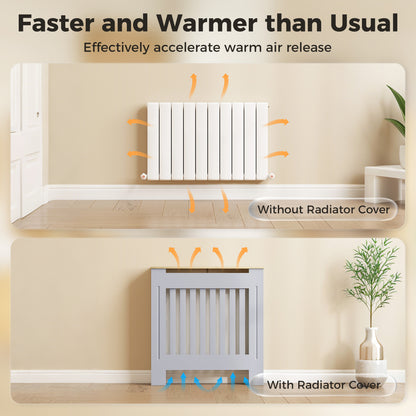 Radiator Cover Wooden Cabinet Vertical Slatted Vent MDF Grey Home