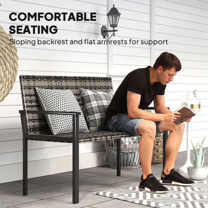 Rattan Garden Bench Loveseat with Quick-Drying Padding, Mixed Grey