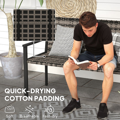 Rattan Garden Bench Loveseat with Quick-Drying Padding, Mixed Grey