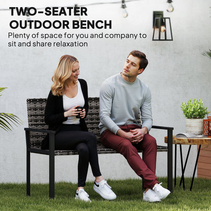 Rattan Garden Bench Loveseat with Quick-Drying Padding, Mixed Grey