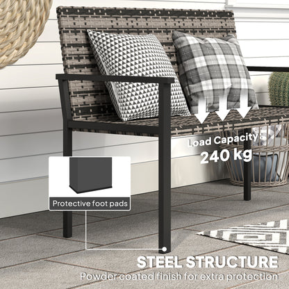 Rattan Garden Bench Loveseat with Quick-Drying Padding, Mixed Grey