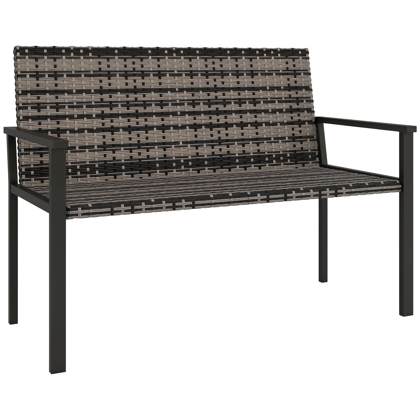 Rattan Garden Bench Loveseat with Quick-Drying Padding, Mixed Grey