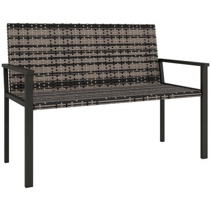 Rattan Garden Bench Loveseat with Quick-Drying Padding, Mixed Grey