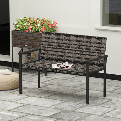 Rattan Garden Bench Loveseat with Quick-Drying Padding, Mixed Grey