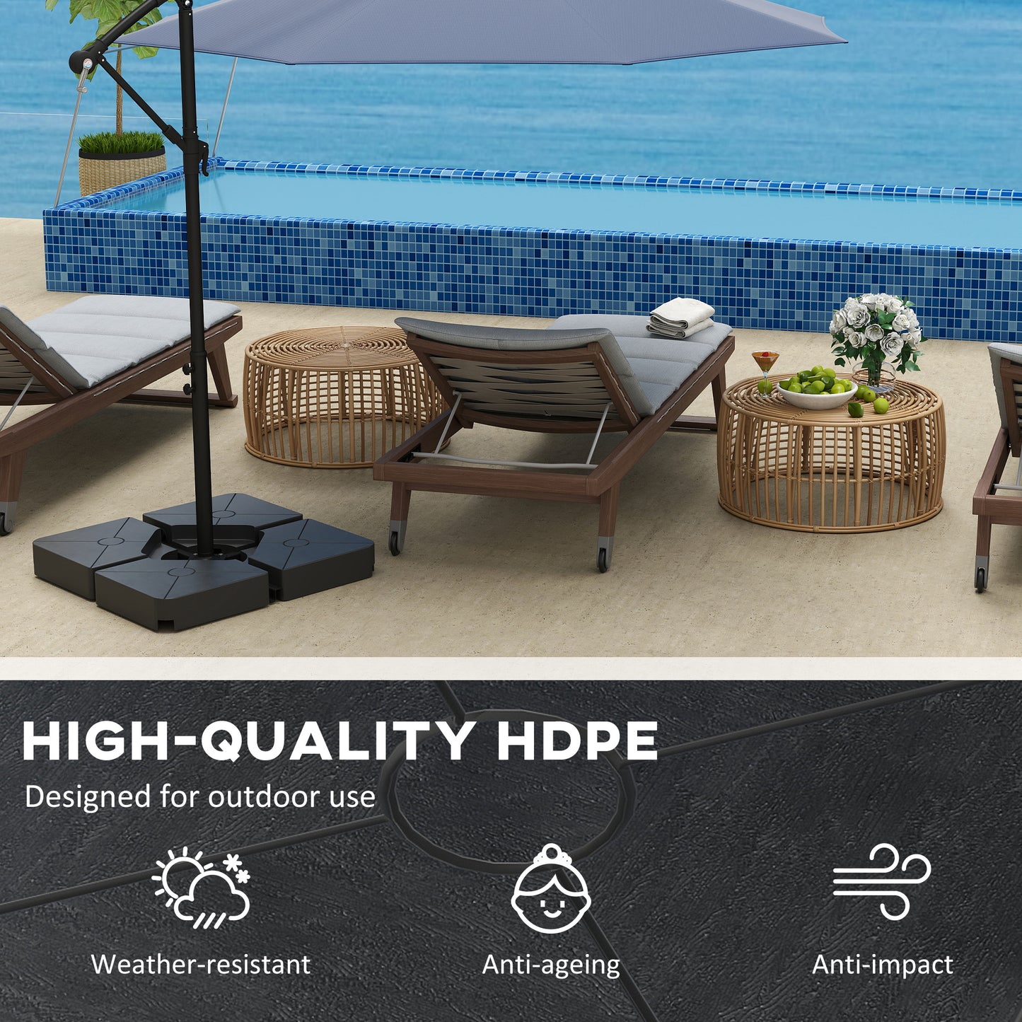 Umbrella Weights for Offset Parasols, 64kg Sand/55kg Water Filled