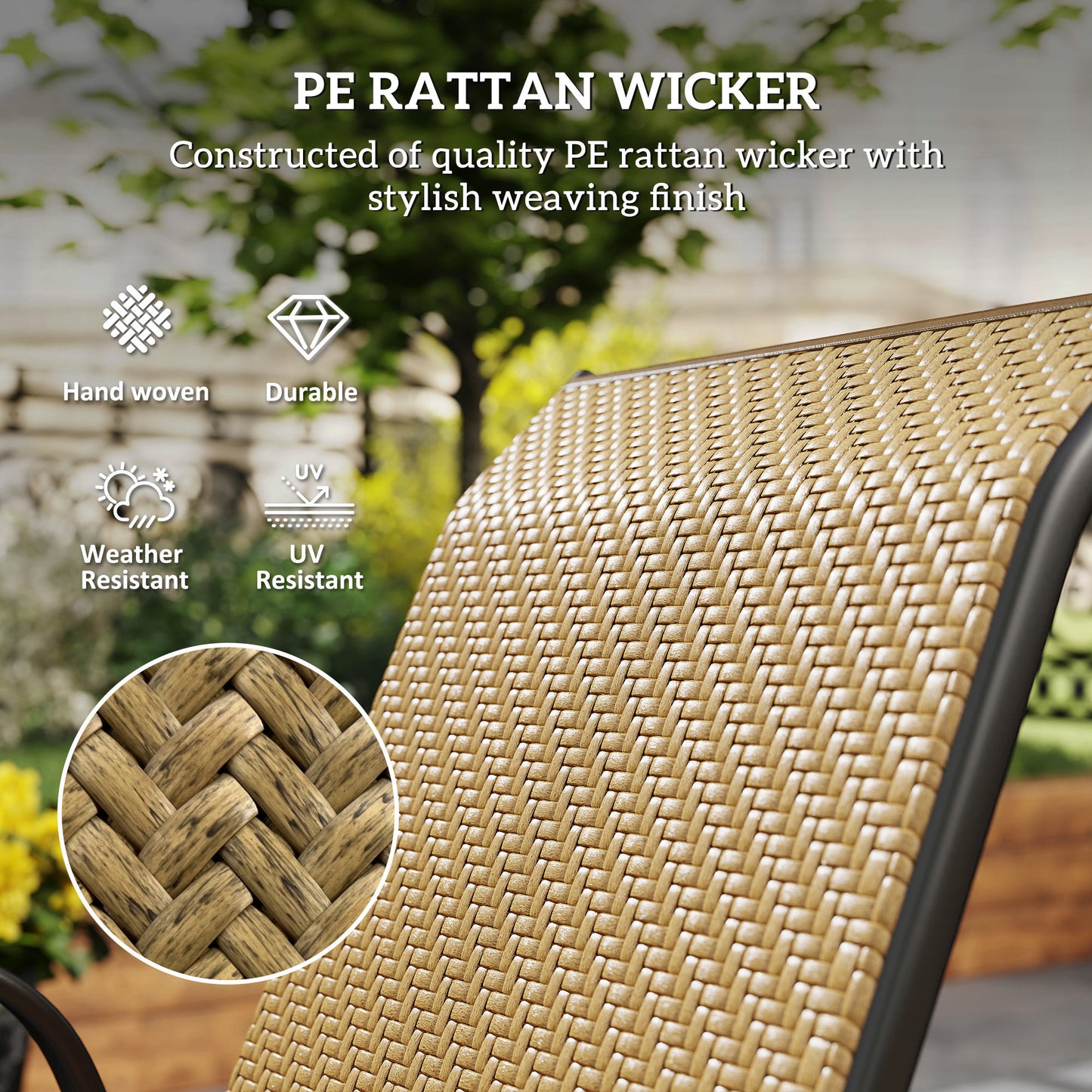Wicker Dining Chairs Set of 4, Stackable Outdoor Chairs, Khaki