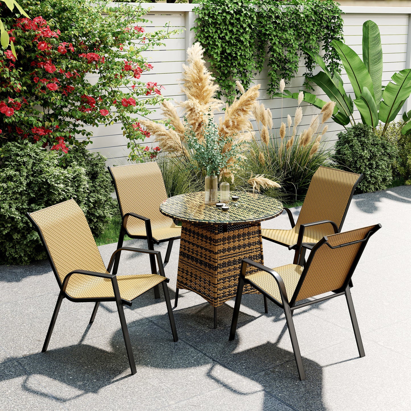 Wicker Dining Chairs Set of 4, Stackable Outdoor Chairs, Khaki