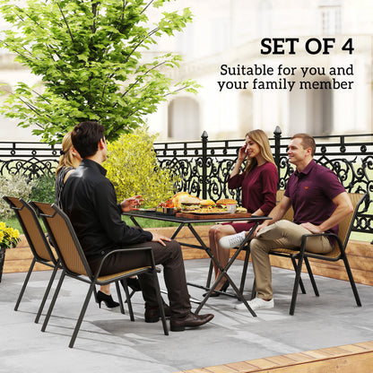 Wicker Dining Chairs Set of 4, Stackable Outdoor Chairs, Khaki