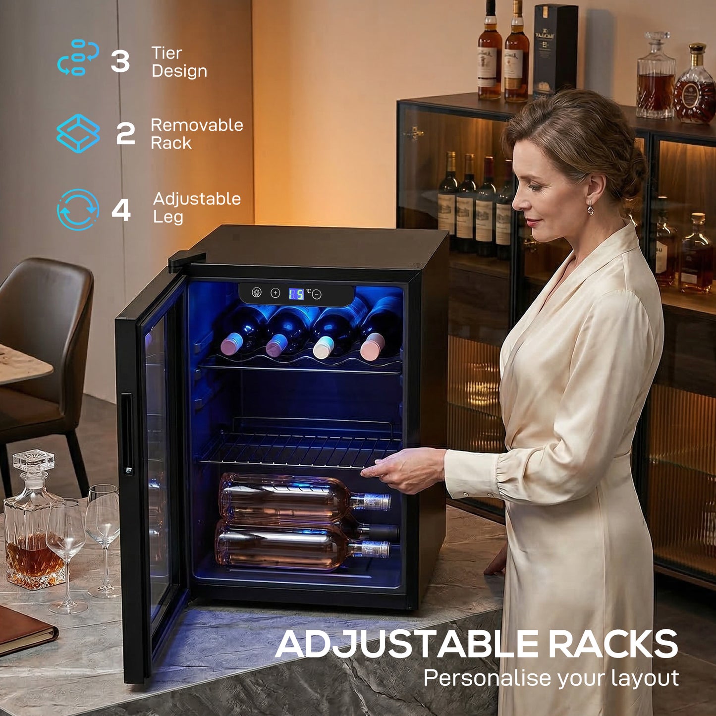 16 Bottle Wine Cooler, 4-16°C Under Counter Drinks Beer Wine Fridge