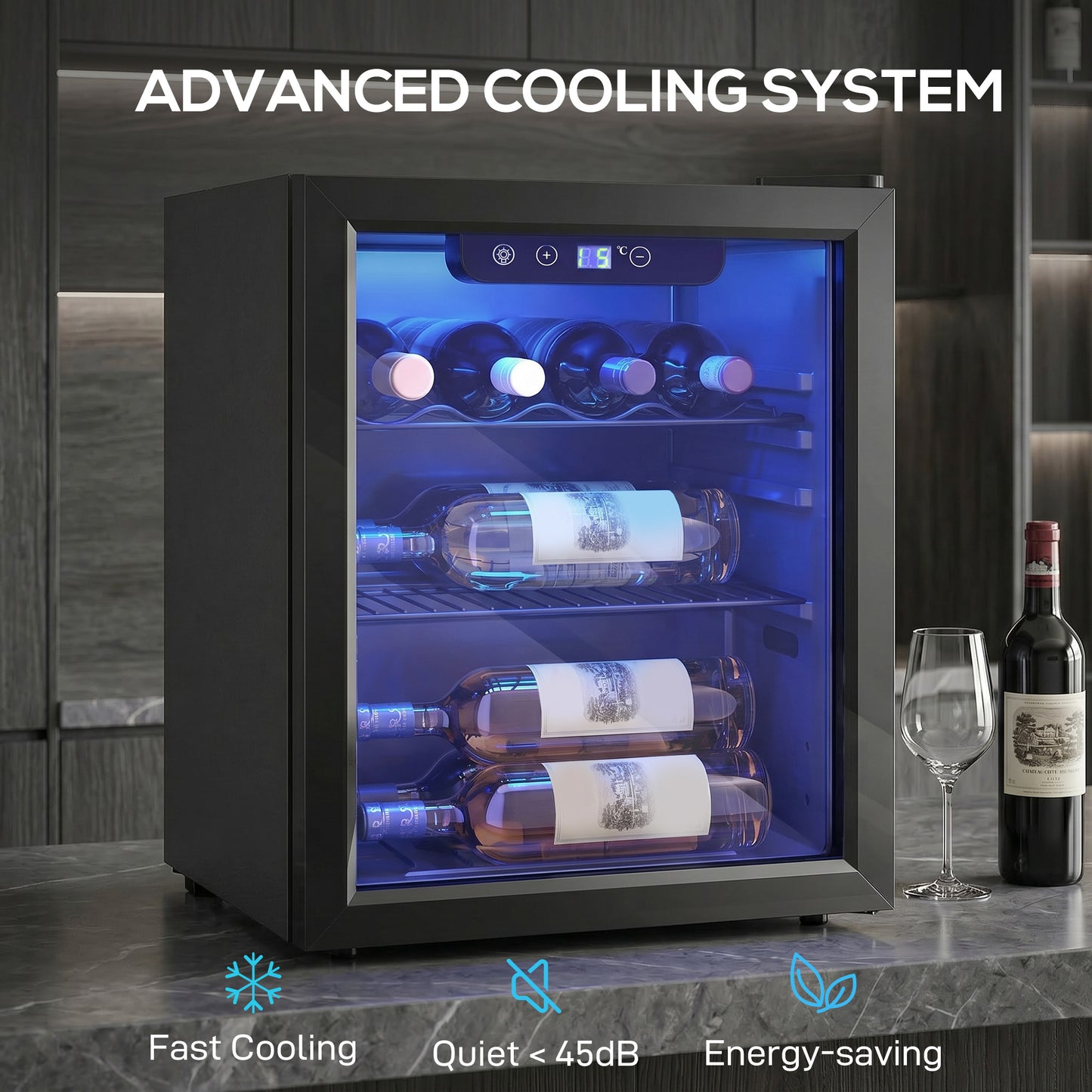 16 Bottle Wine Cooler, 4-16°C Under Counter Drinks Beer Wine Fridge