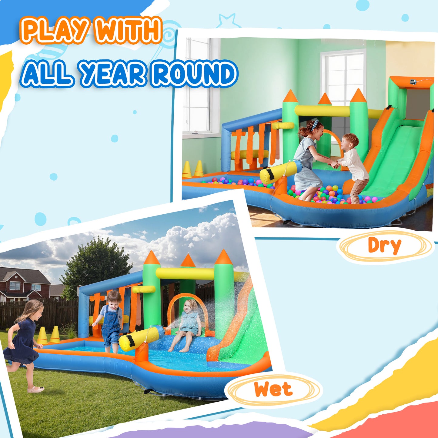 Inflatable Bouncy Castle with 550W Blower for Kids, 360x315x195 cm