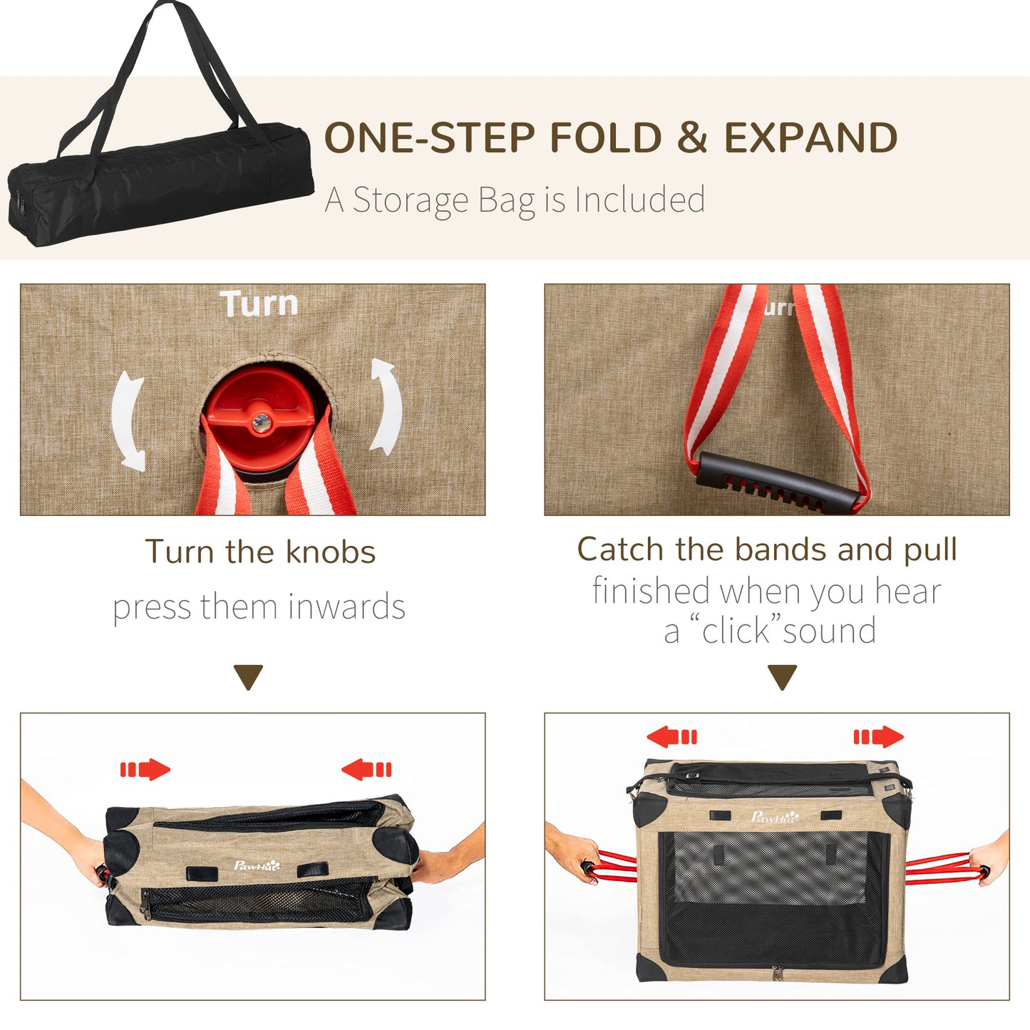Collapsible Dog Crate Foldable Pet Carrier for Cats Small Dog 65x45x45cm