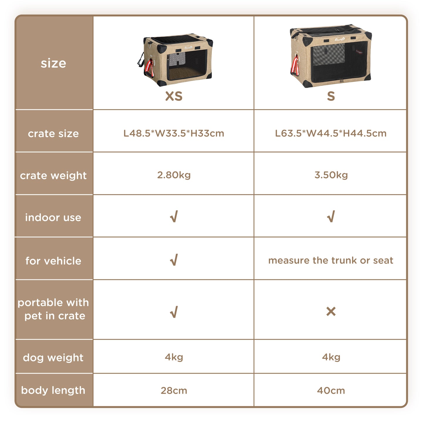 Collapsible Dog Crate Foldable Pet Carrier for Cats Small Dog 65x45x45cm