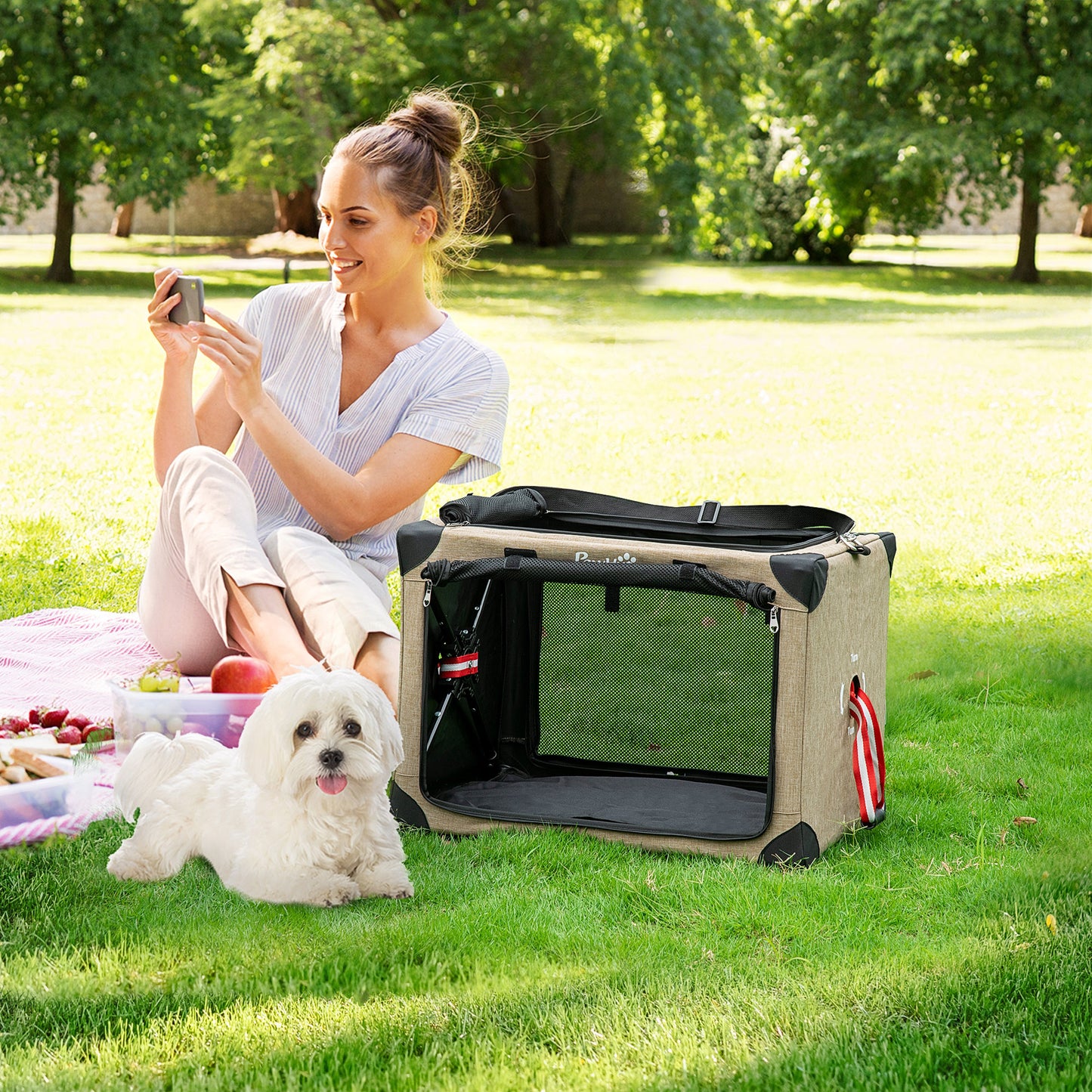Collapsible Dog Crate Foldable Pet Carrier for Cats Small Dog 65x45x45cm