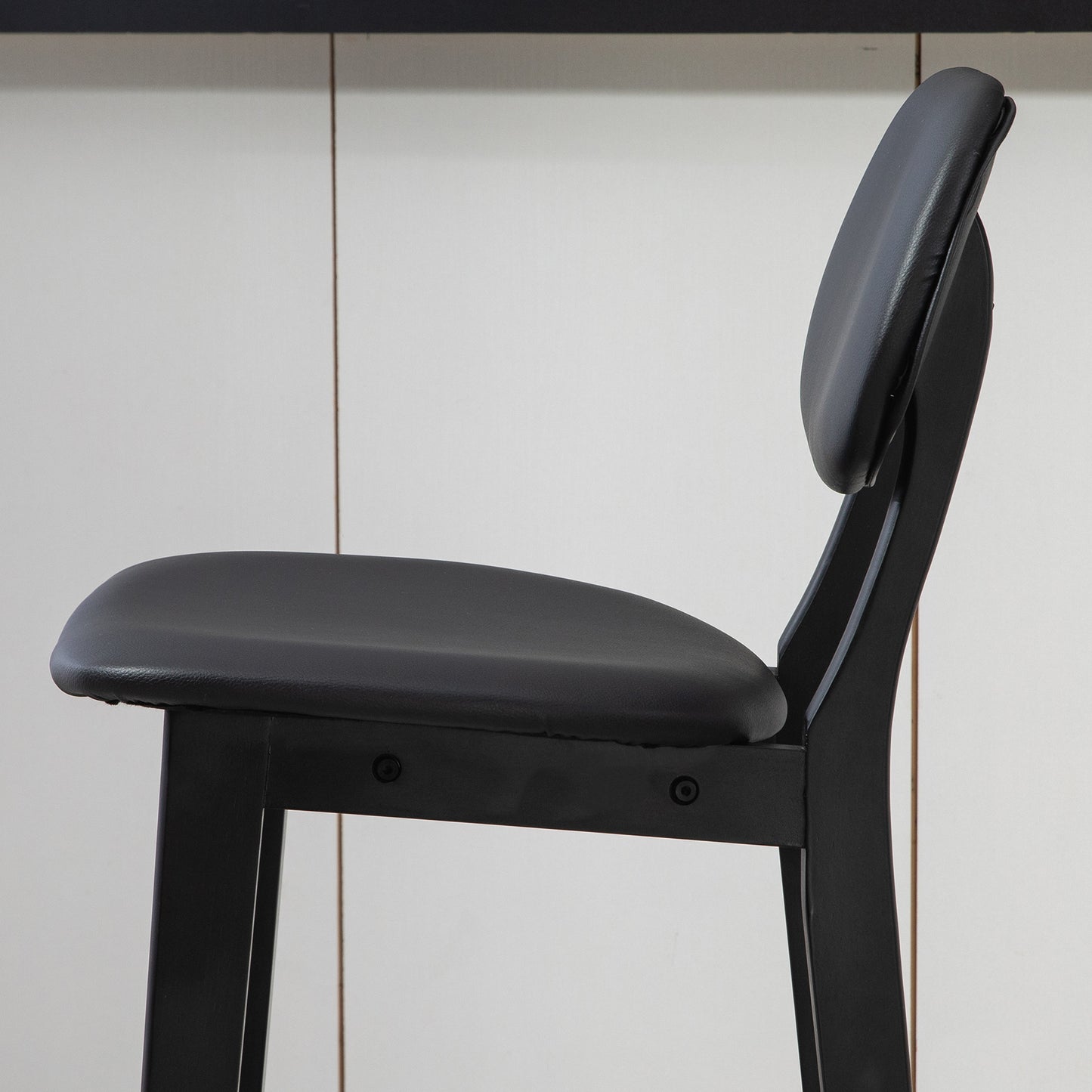 Breakfast Bar stools Set of 2 with PU Leather Cover, Wood Legs, Black