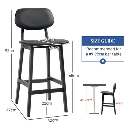 Breakfast Bar stools Set of 2 with PU Leather Cover, Wood Legs, Black