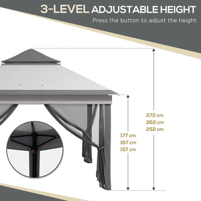 3 x 3(m) Pop Up Gazebo, Height Adjustable Instant Event Shelter with Netting and Carrying Bag, Grey