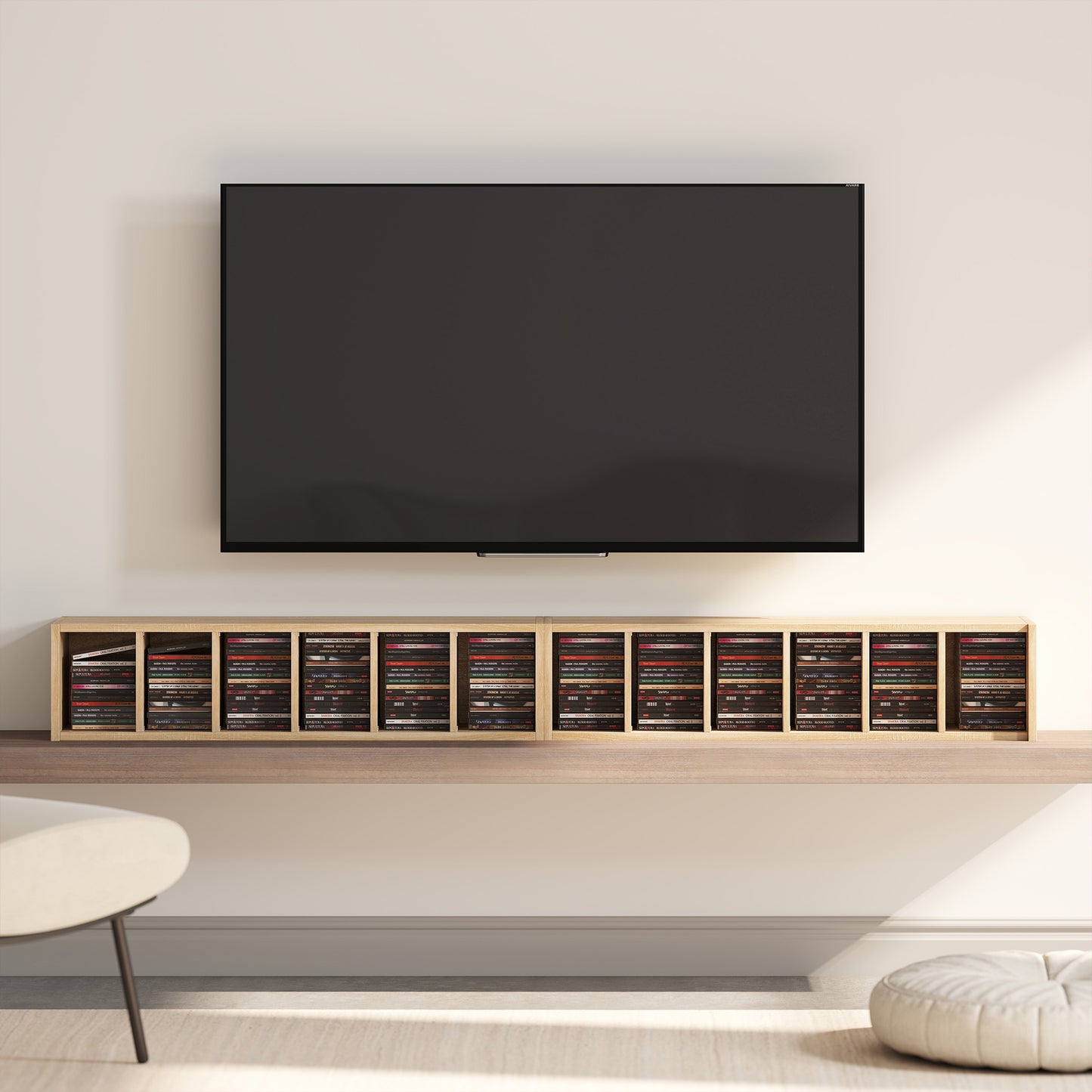 Set of 2 CD Storage Units DVD Shelf with Adjustable Shelves, Oak