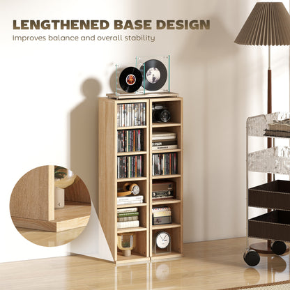 Set of 2 CD Storage Units DVD Shelf with Adjustable Shelves, Oak