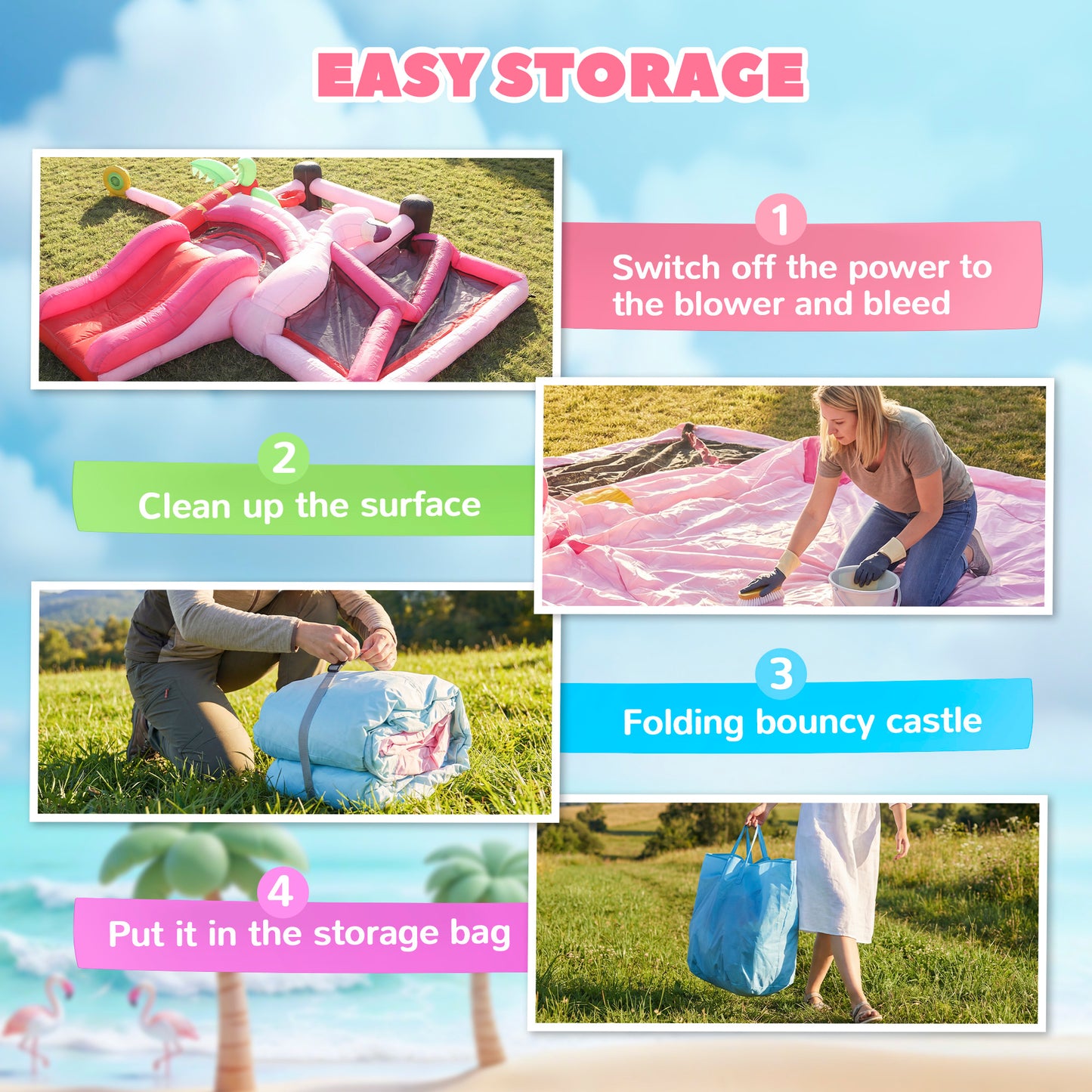 Kids Inflatable Bounce House with Blower for Indoor Outdoor, Pink