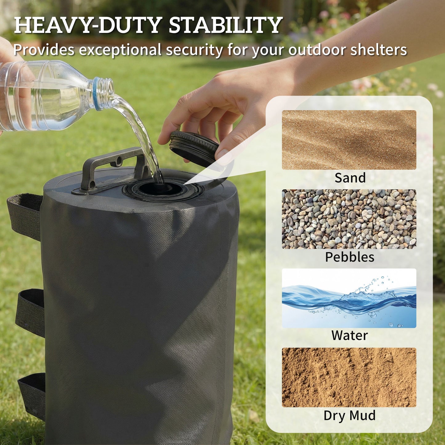 Set of 4 Gazebo Water Weights Bags, 500D Sand Weights, Black