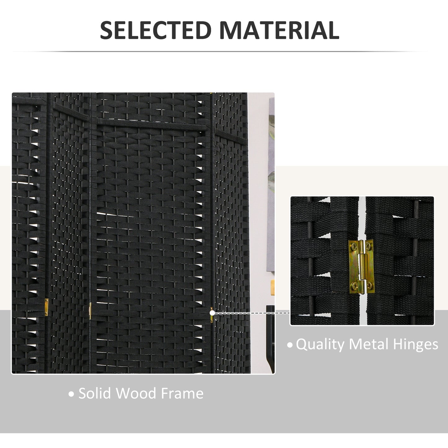 6 Panel Folding Room Divider, Privacy Screen, 240 x 170cm, Black