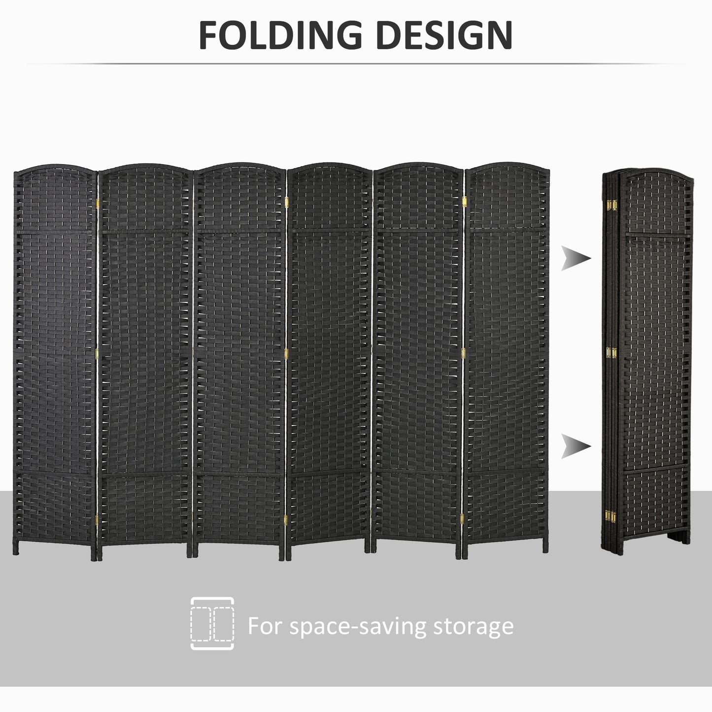 6 Panel Folding Room Divider, Privacy Screen, 240 x 170cm, Black