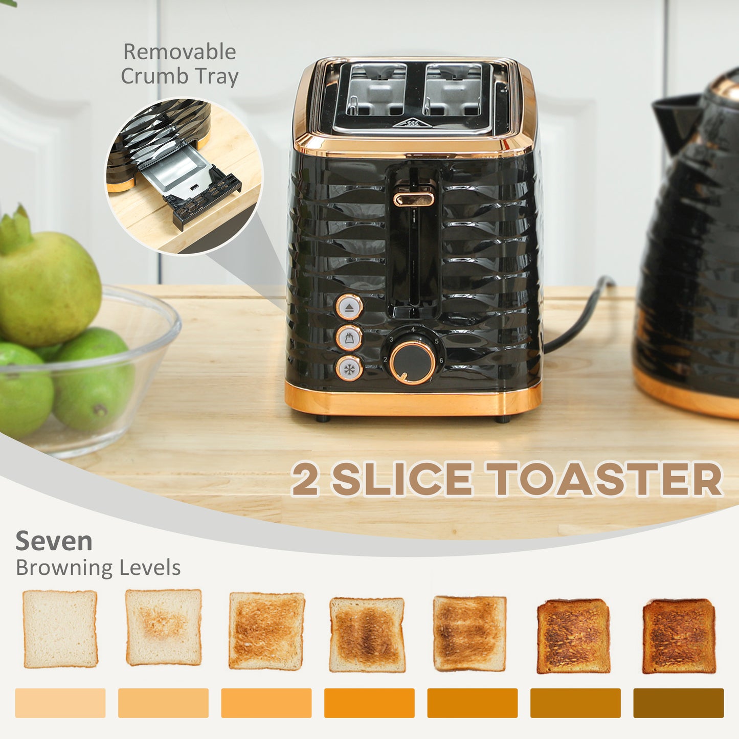 Kettle and Toaster Set 1.7L Rapid Boil Kettle & 2 Slice Toaster Black
