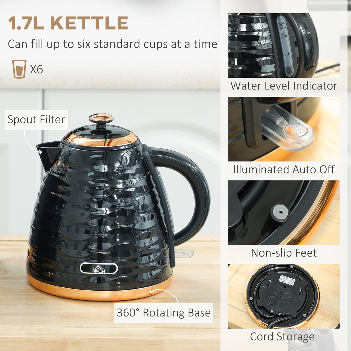 Kettle and Toaster Set 1.7L Rapid Boil Kettle & 2 Slice Toaster Black
