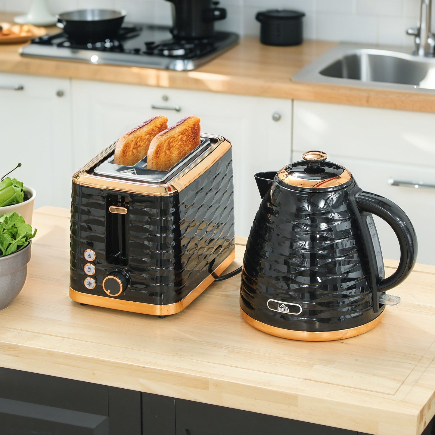 Kettle and Toaster Set 1.7L Rapid Boil Kettle & 2 Slice Toaster Black
