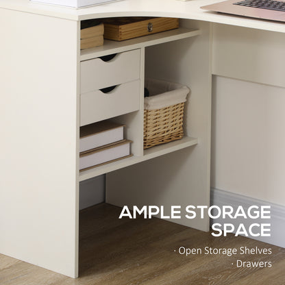 L-Shaped Corner Computer Desk Study Table w/ Storage Shelf - White
