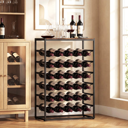 30 Bottles Wine Rack, 6 Tier Wine Storage Holder, Rustic Brown