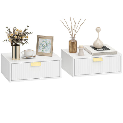 Floating Nightstands Set of 2 Bedside Tables w/ Wave Drawer White