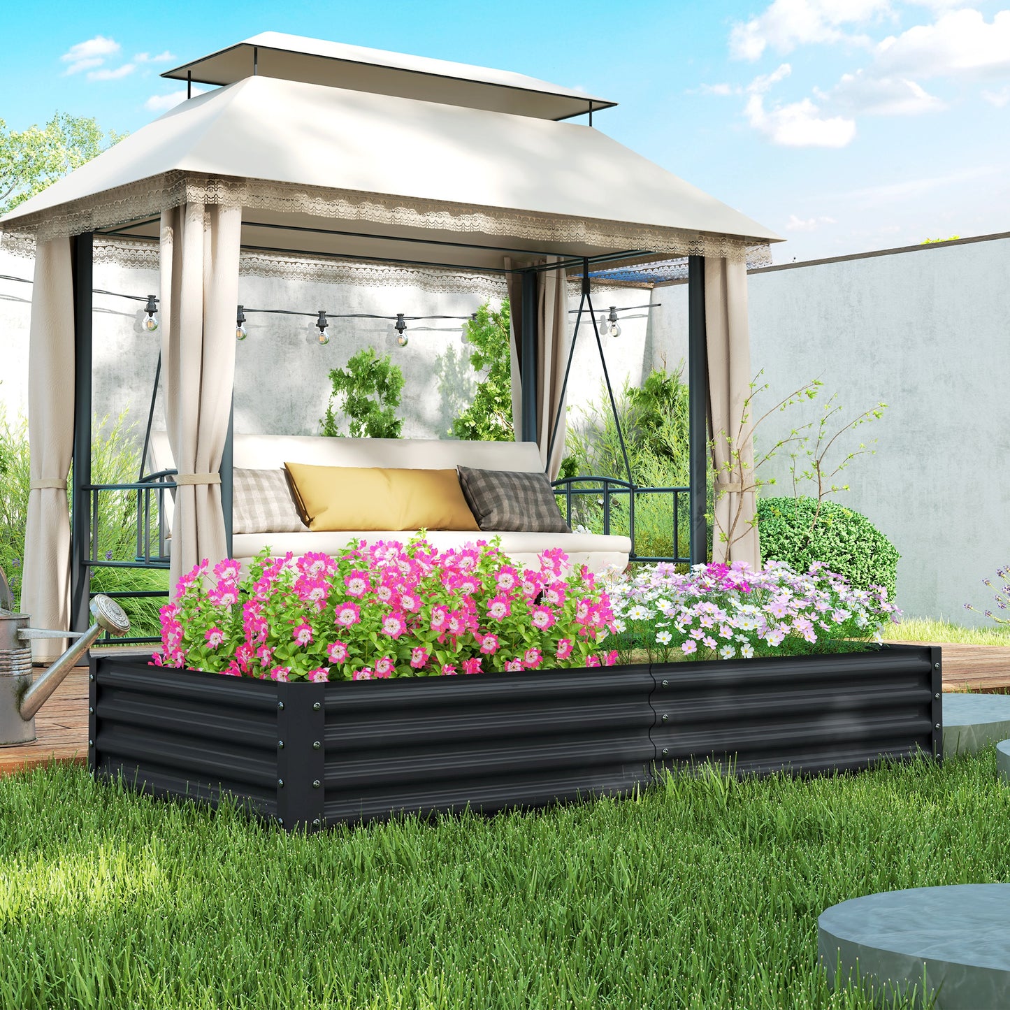 Galvanised Raised Garden Bed, Raised Planter, Dark Grey