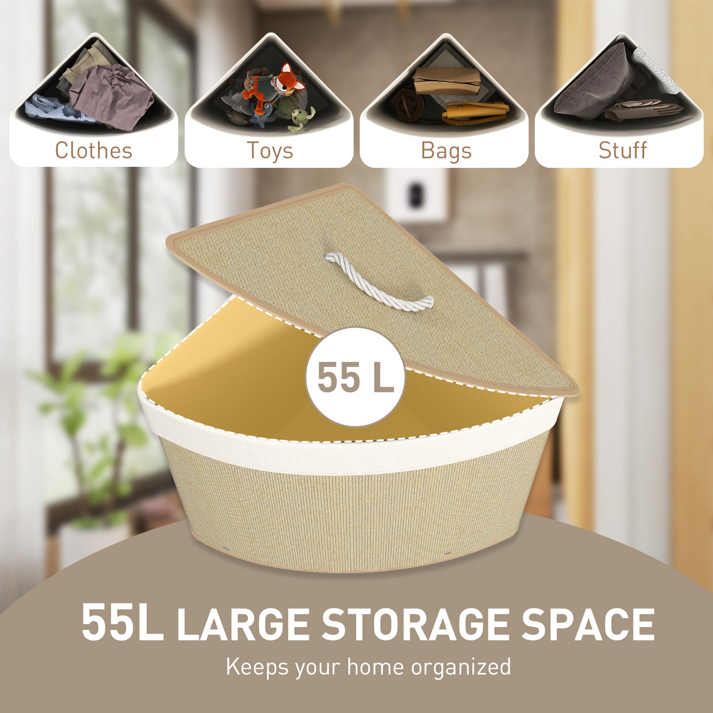 55L Laundry Hamper with Removable Washable Liner Bag, Nature Wood Finish