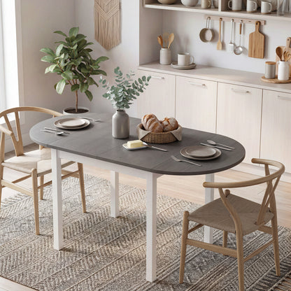 Folding Dining Table for 4-6 People, 140 cm Oval Solid Wood Drop Leaf Table, Kitchen Table for Small Spaces, Dining Room, Living Room, Grey