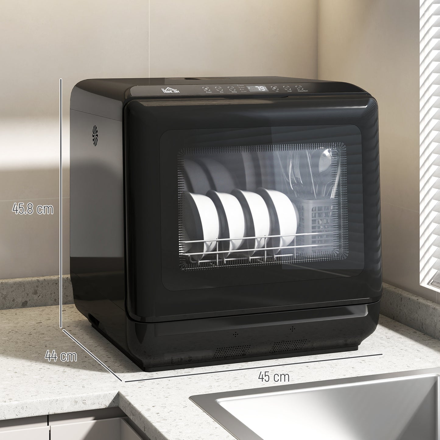 Countertop Dishwasher with Dual Water Supply and 6 Programs, Black