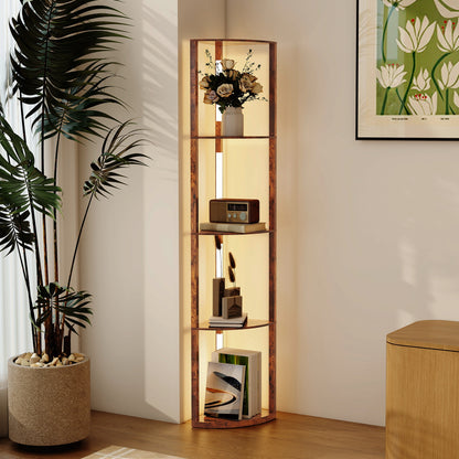 Corner Floor Lamp with Dimmable Warm White LED Light, Rustic Brown