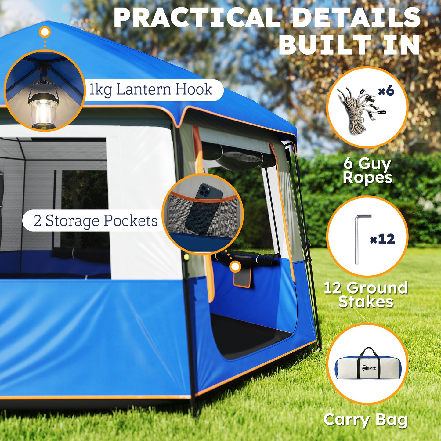 Camping Tent 3000mm Waterproof 4-6  Person Blue