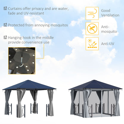 3x3(m) Hardtop Gazebo with Polycarbonate Roof, Netting and Curtains