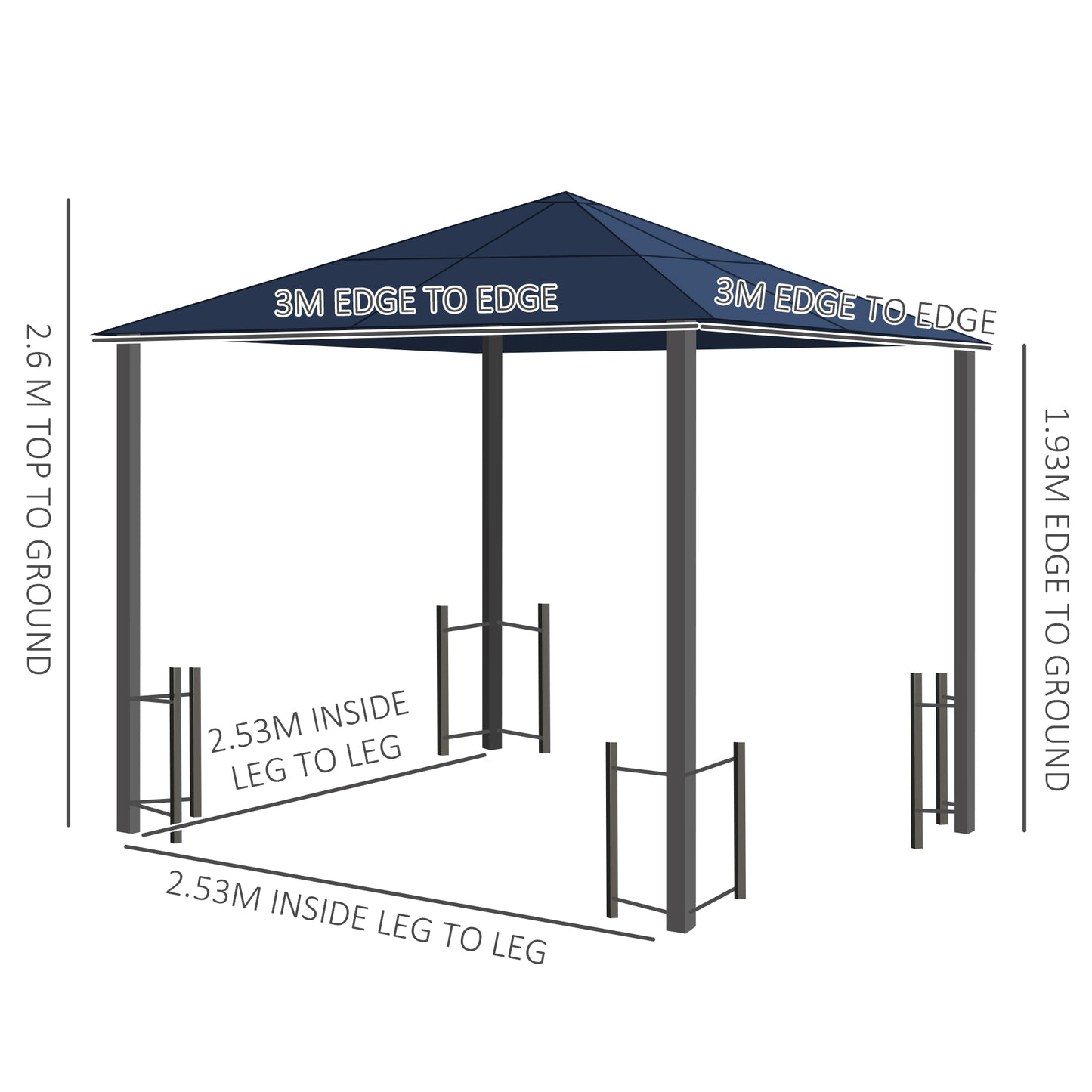 3x3(m) Hardtop Gazebo with Polycarbonate Roof, Netting and Curtains