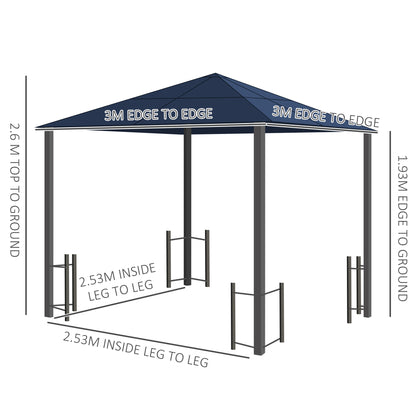 3x3(m) Hardtop Gazebo with Polycarbonate Roof, Netting and Curtains