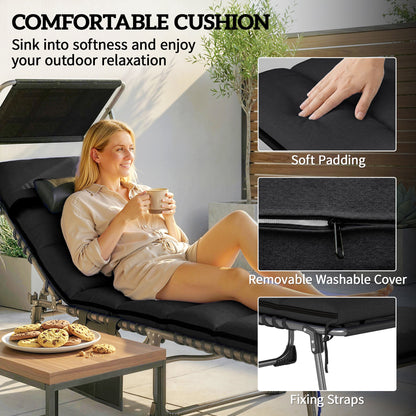 Folding Sun Loungers Set of 2, Sun Bed with Canopy, Black